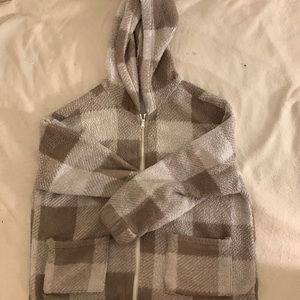 teddy brown checkered zip up